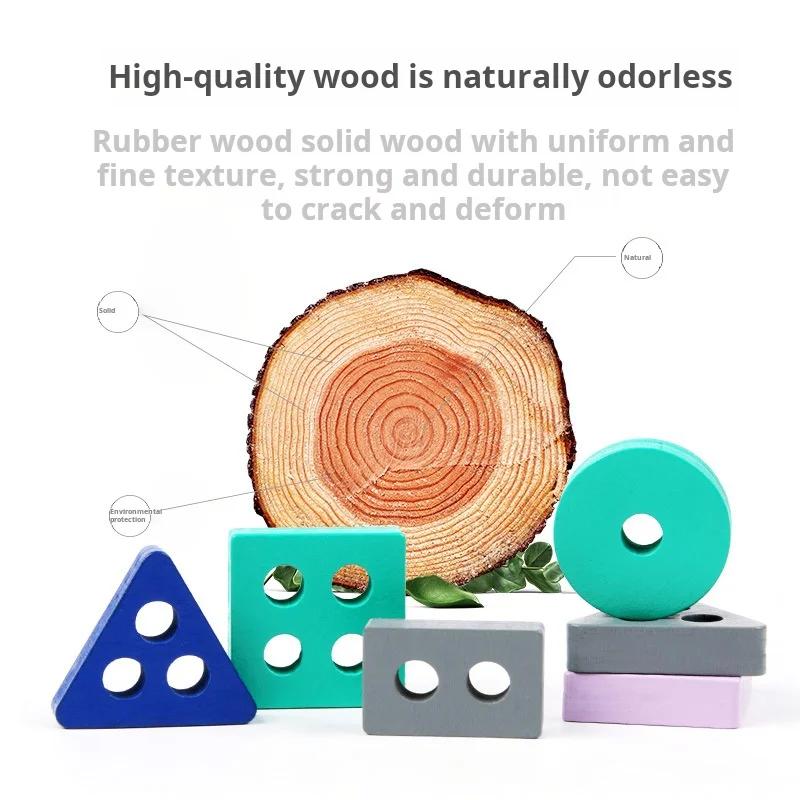 Montessori Wooden Building Blocks - Macarone Color Shape Matching Puzzle: Educational Toy for Boys & Girls