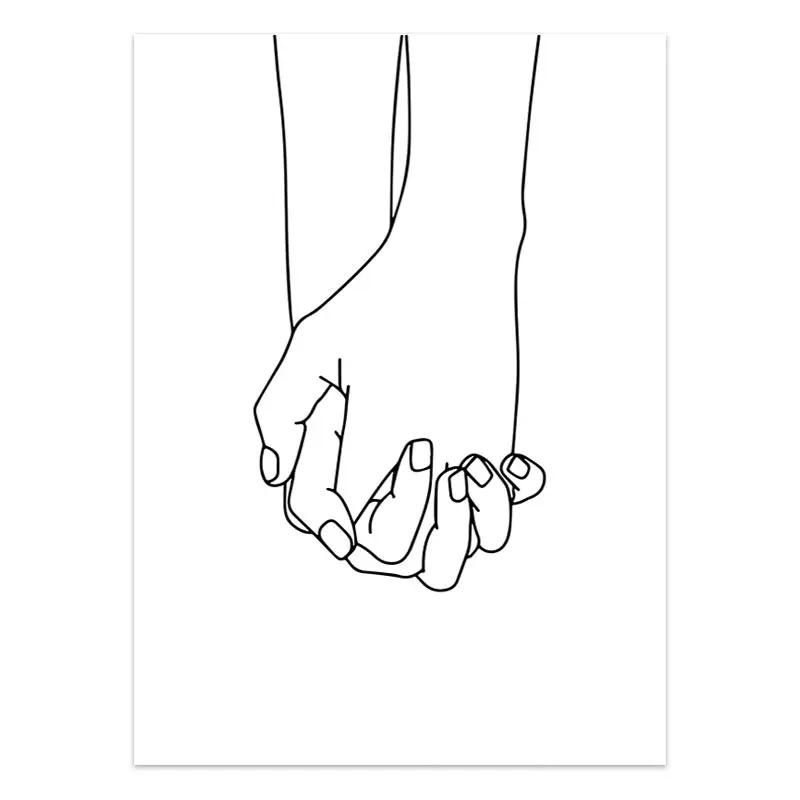 Black White Couple Line Wall Art Canvas Painting Line Drawing Hand Love Kiss Posters and Prints Nordic Picture Living Room Decor