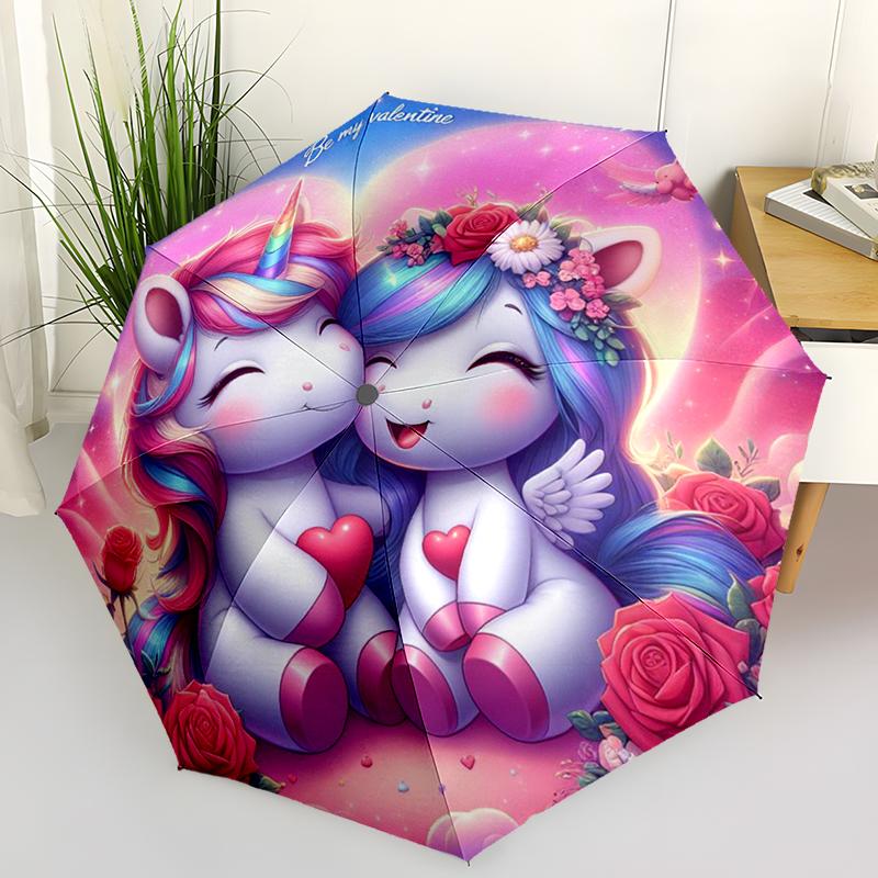 Fantasy Unicorn Folding Umbrella Fashion Auto-Open Design 8 Iron Ribs Plastic Handle Foldable Sunshade Perfect Christmas Gifts