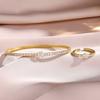 Elegant Four-Leaf Clover Zirconia Bracelet Ring Set Women Open Design Gold/White Gold Plated Copper Jewelry