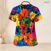 Women Plus Size Blue Printed Scrub Top Keyhole Neck Short Sleeve Nurse Uniform With Front Pockets