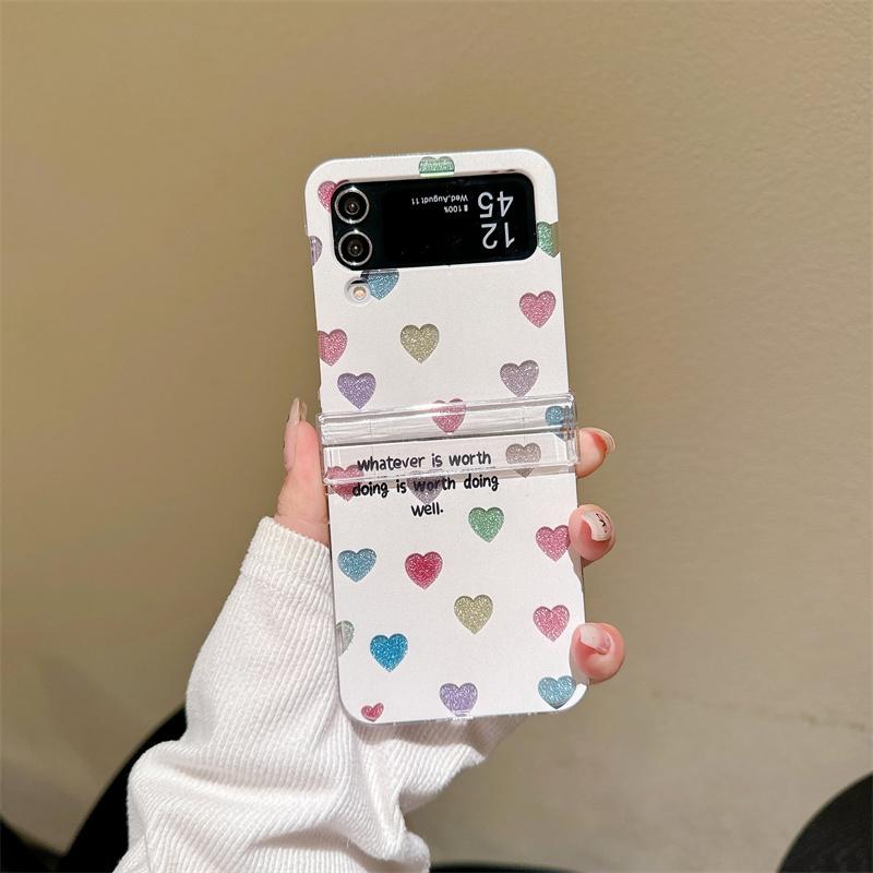 For Samsung Galaxy Z Flip 3 4 5 Case Z Flip5 ZFlip 5 ZFlip5 Colorful Love Heart Glitter Cards Bracelet Shockproof Cover