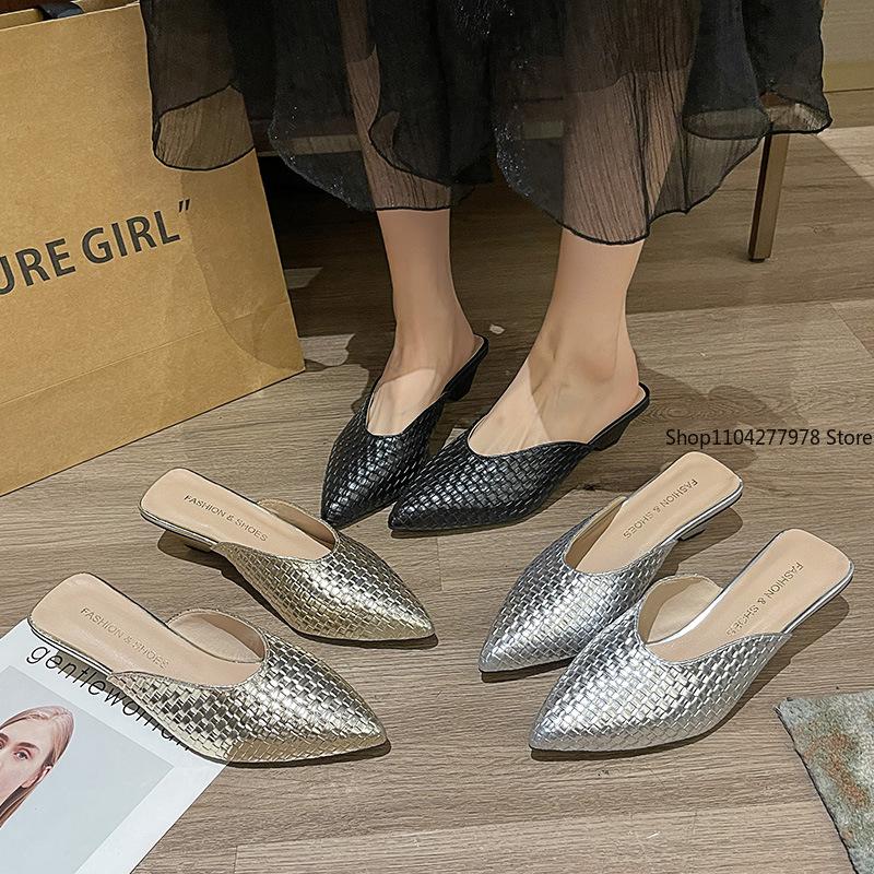 Fashion Women's Baotou Slippers 2025 Summer Beach Women's Shoes Pumps Pointy Toe Flat Women Sandals Slippers