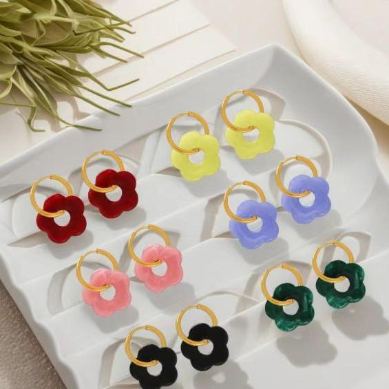 2025 Dopamine-Inspired Enamel Flower Hoop Ear Cuffs - Light Luxury Earrings