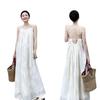 Elegant 3D Embroidered Ramie Suspender Dress - New Chinese Style