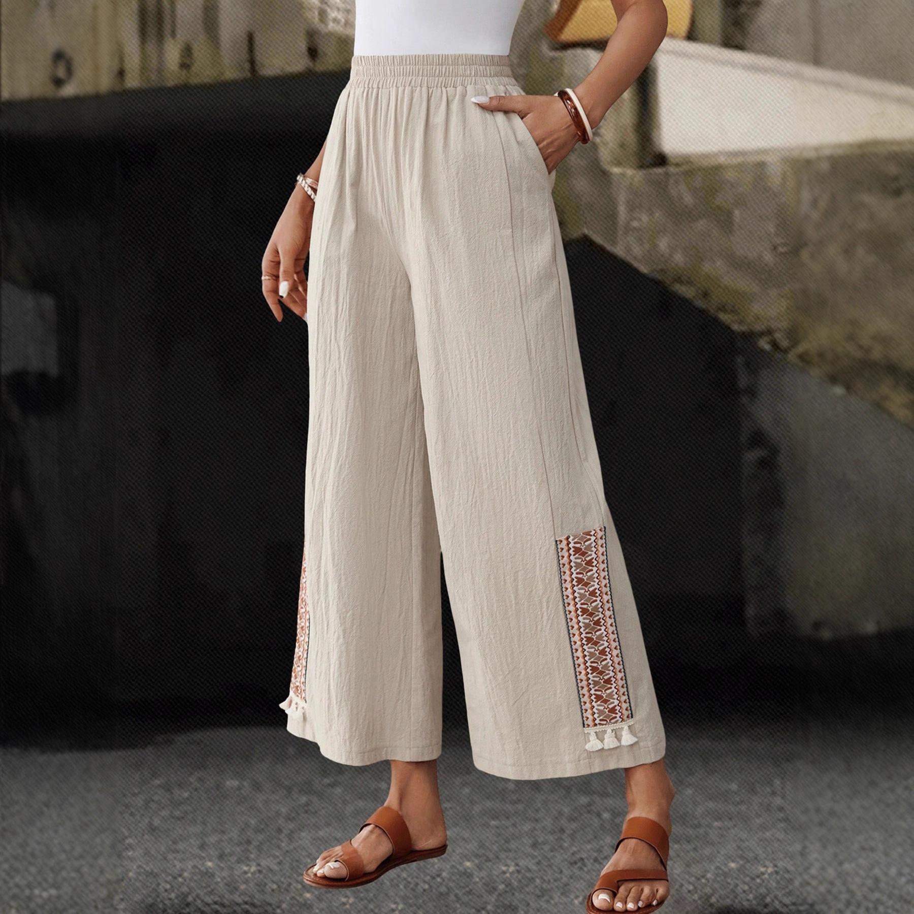 Women s Elastic Waist Wide Leg Pants Loose Fit Casual Palazzo Pants S
