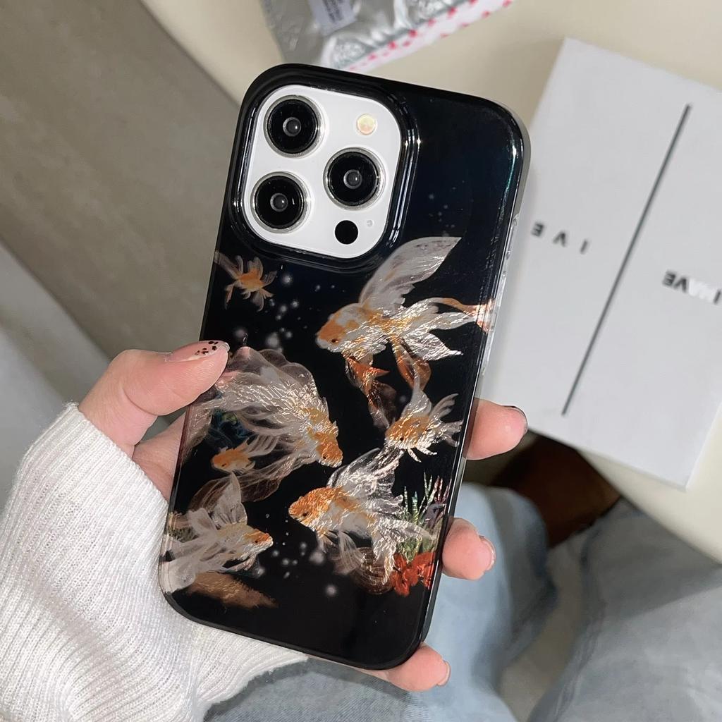 High-Quality Luckly Koi Goldfish Phone Case For iPhone 17 Air 16 e 15 14 13 12 11 Pro Max Plus Mini SE Beautiful Sparkle Cover