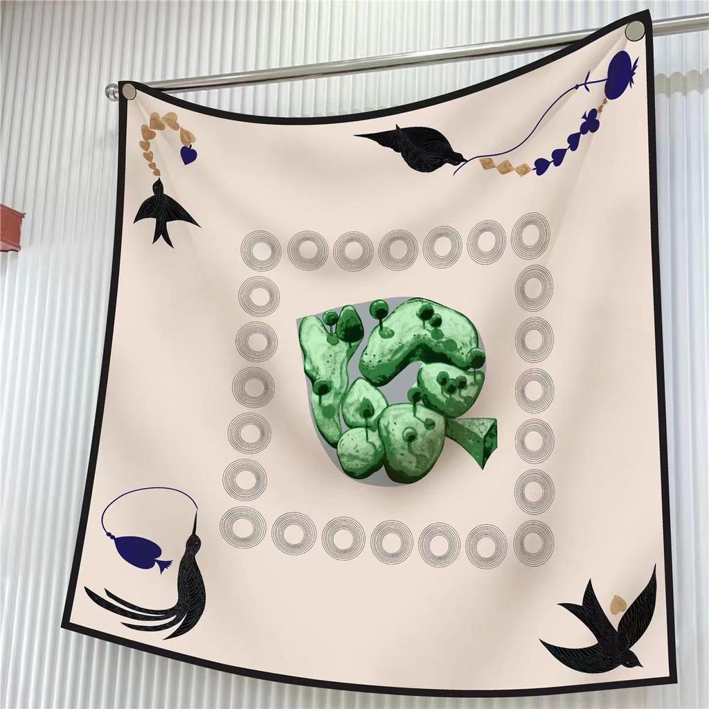 90cm Large Twill Silk Scarf: High-Quality, Fashionable Square Print, Versatile Shawl with Sun Protection
