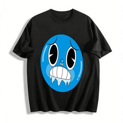Funny Blue Ball Panic Expression Print T-shirt Unisex Casual Loose Cotton Daily Top Pure Cotton T-shirt