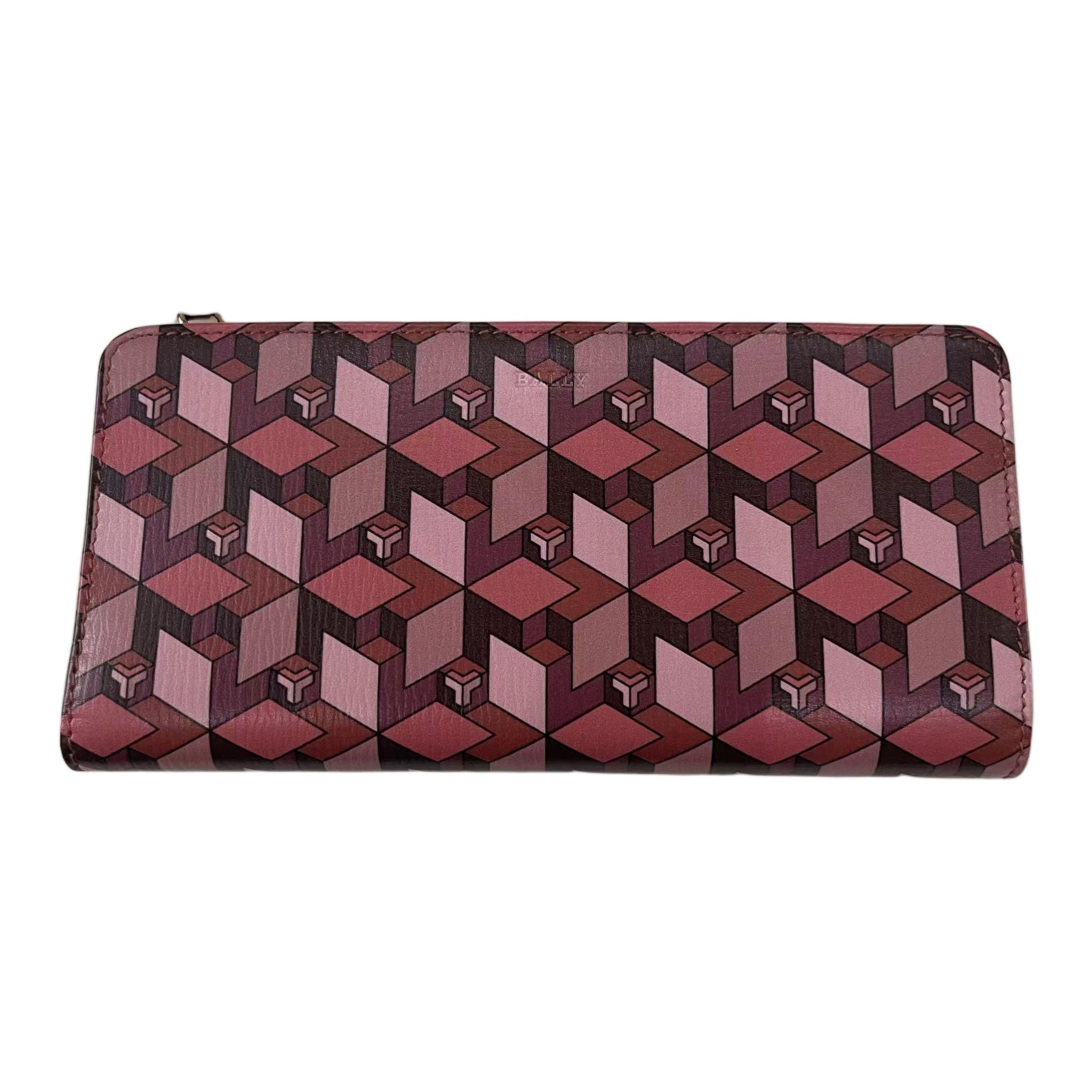 Bally Classic Womens Series Leather Clutch Wallet Women wallet Rose-Red 6219799 Basic Set (Bag+Dust Bag)