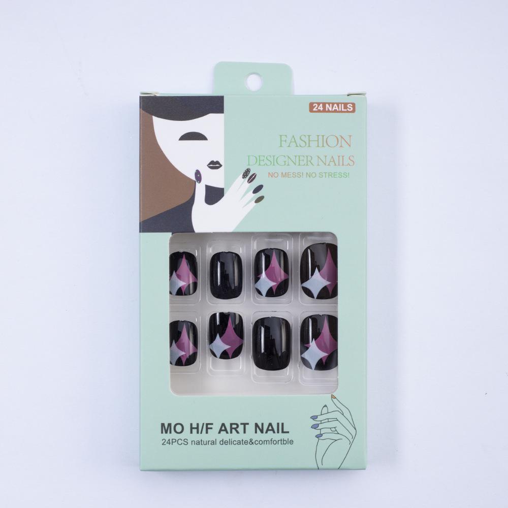 Black and Purple Starry Nail Art Stickers - Wearable Finished False Nail Tips