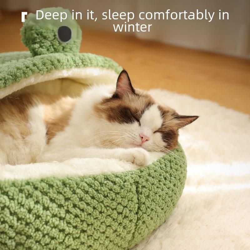 Cartoon Frog Shape Pet Bed: Winter-Warm & Four Seasons Universal for Cats and Dogs