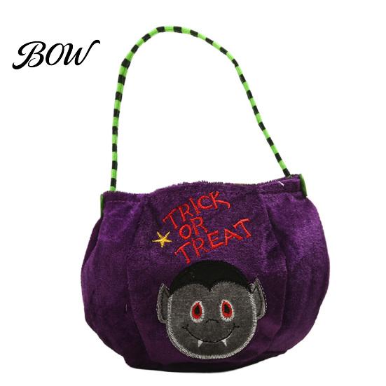 Halloween Gift Bag for Kids Trick or Treat Bucket, 9.8x5.9 Inch Pumpkin Witch Black Cat Plush Large Capacity Candy Holder Tote Bag, Soft Basket