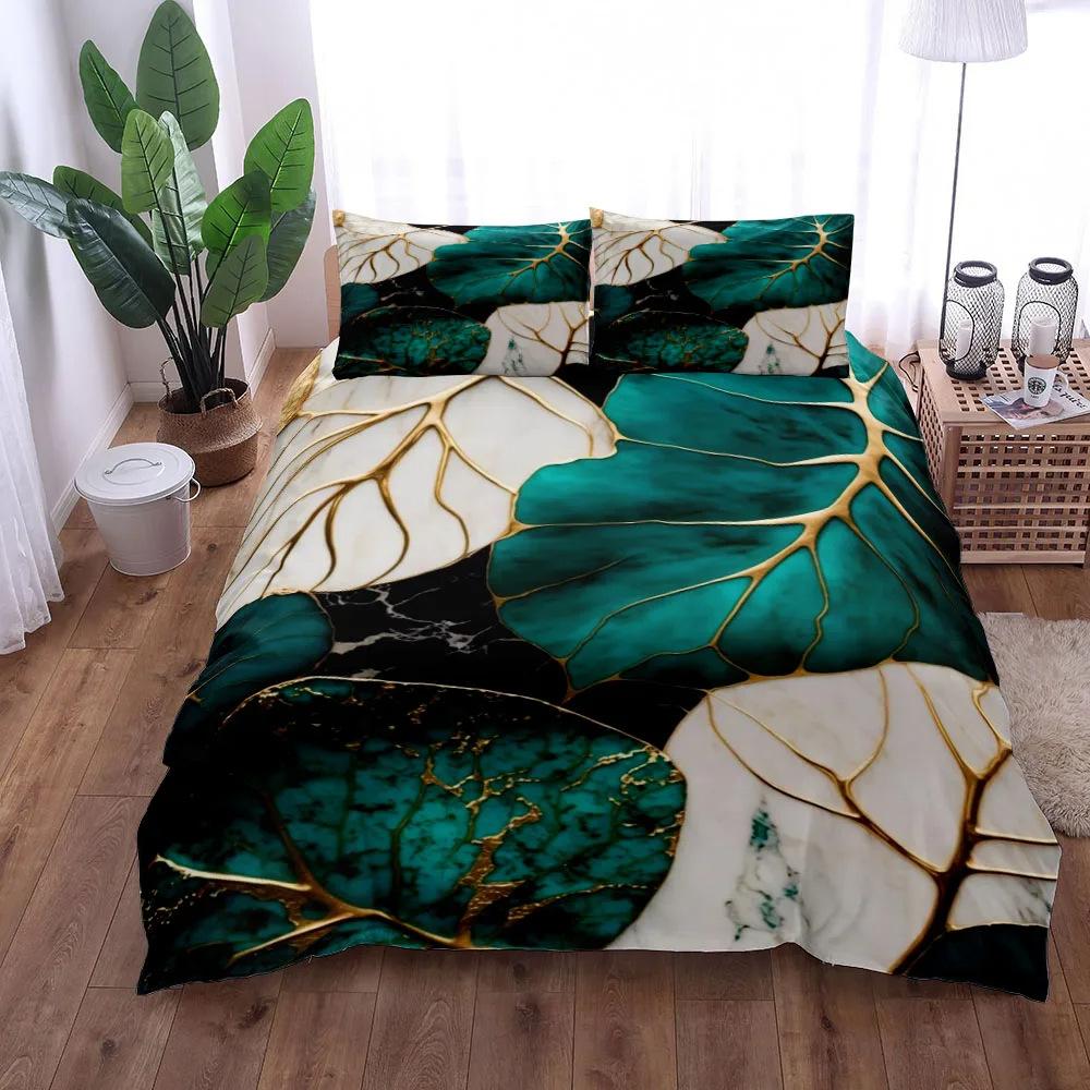 Liquid Leaf Pattern Duvet Cover Set 3D Digital Printing Quilt Cover Bedding Three-piece Set Fashion Design
