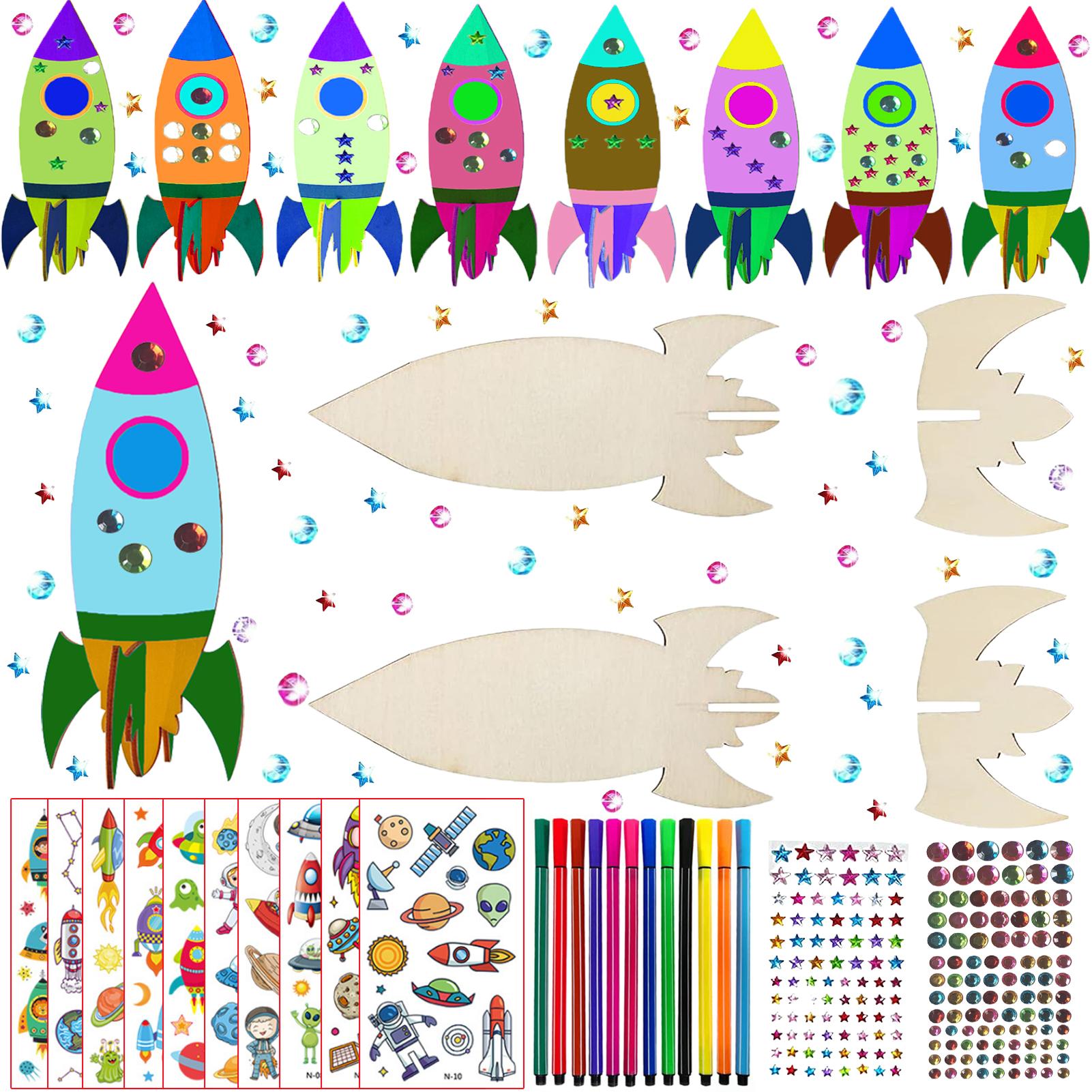 

32 PCS of rocket woodworking crafts, rocket toys, birthday crafts, DIY crafts, DIY paintings, children s birthday gifts разноцветный