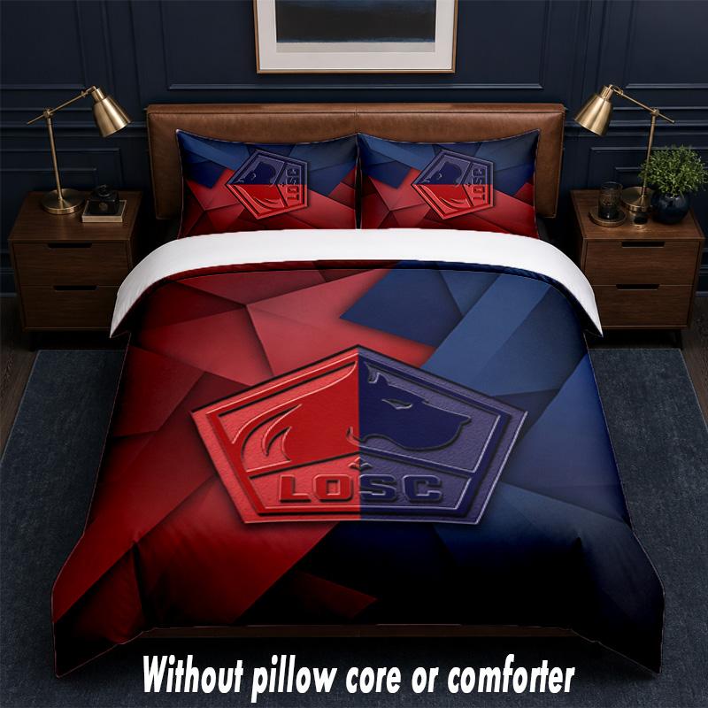 LOSC Lille FC Design Bed Bedding Set 1 Duvet Cover + 2 Pillowcases Soft Breathable Household Bed Linens