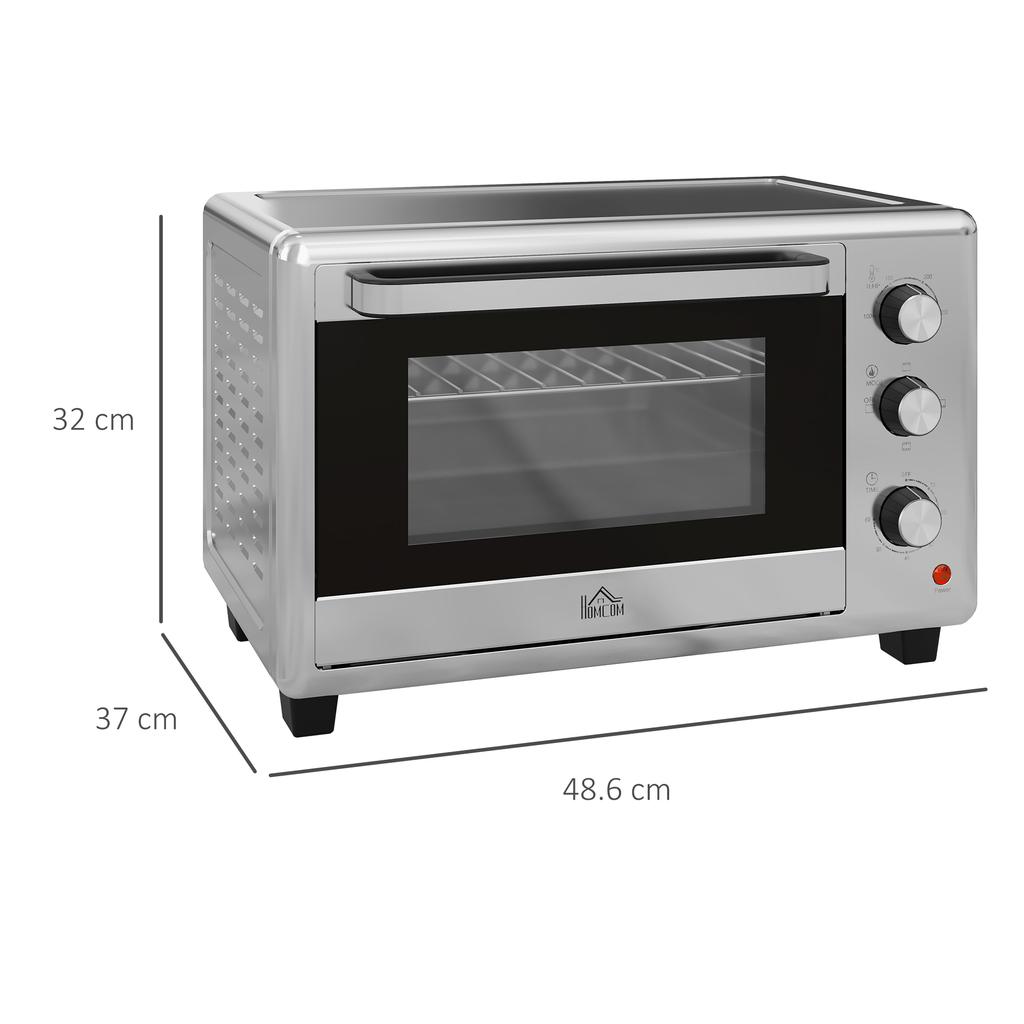 Ηλεκτρικός Φούρνος 30L με 3 Λειτουργίες Μαγειρέματος, Ρυθμιζόμενη Θερμοκρασία και Χρονοδιακόπτη, 1600W, Ασημί