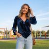 Women's Casual Fashion Velvet V-Neck Ruffle Blouse Top for Everyday and Wear