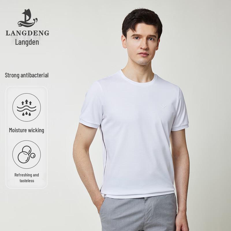Langdeng Men s Breathable Stretch Cotton Blend Round Neck T-Shirt XL