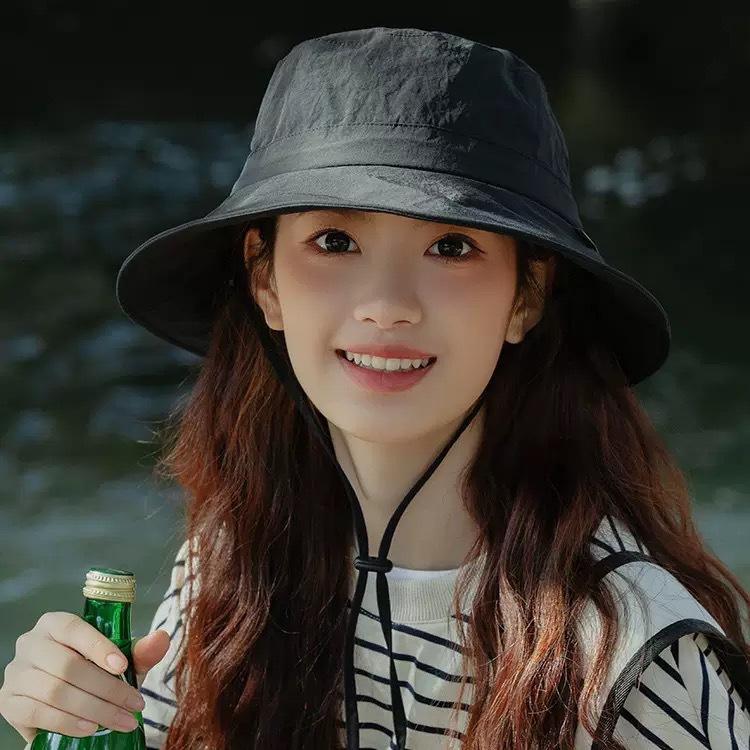 New hat women's summer UV protection sun protection mountaineering outdoor quick drying bucket hat windproof rope sun hat