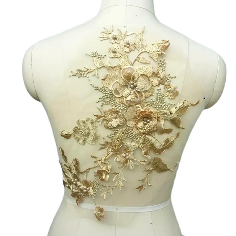 1 st Spetskant Tyg Mesh Krage För Bröllopsklänning Kostymer Spetsblommor Patch Gör-Det-Själv Tillbehör 33X26CM