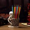 Scary Halloween Skull Pen Holder Funny Skeleton Statue Ornament  Haunted House