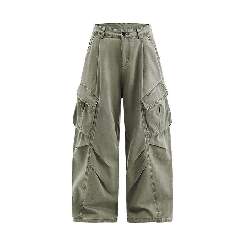American-Style Streetwear Large Pocket Pleated Cargo Wide-Leg Pants Unisex 2025 Autumn Trendy Functional Outdoor Casual Long Pants