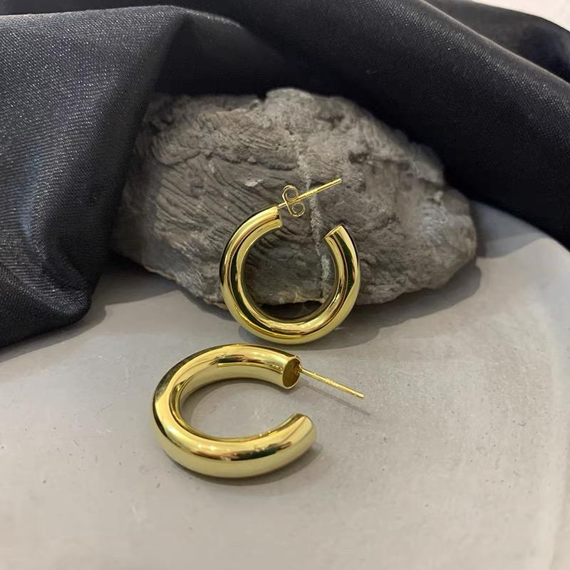 BF CLUB 925 Sterling Silver Vintage Earrings For Women Trendy Gold Round Earring Jewelry Prevent Allergy Party Accessories