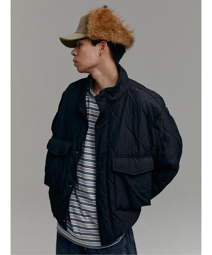 Sand Sound (Unisex) Big Pocket Padded Quilted Jumper Black