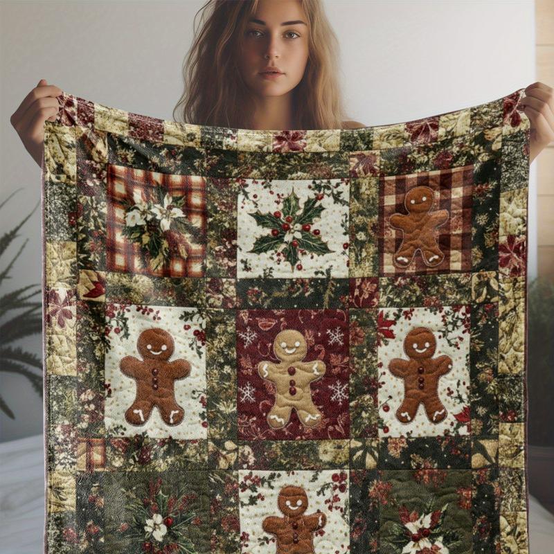 Cozy Plaid Christmas Flannel Blanket – Snowman, Ice House & Reindeer Print for Office, Home, All Seasons & Versatile Gift