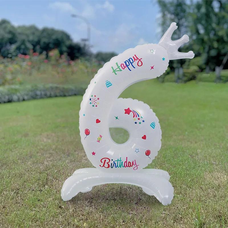 Birthday Number Balloon White Standing 32 Inch Happy Birthday Printed Aluminum Film Birthday Party Crown Balloon