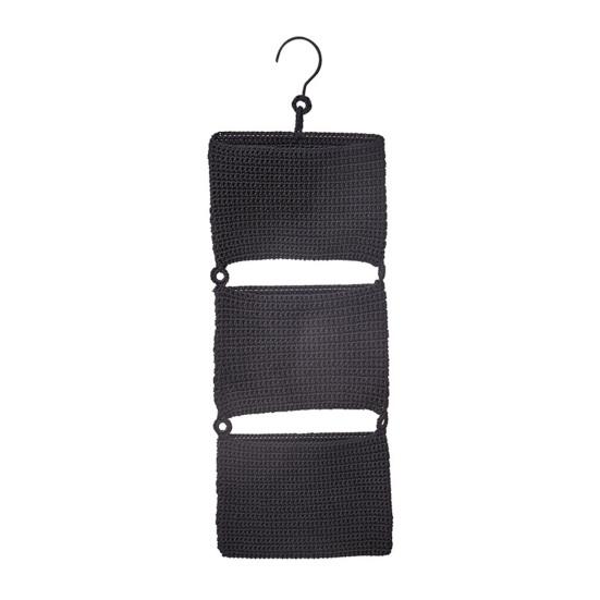 

3-Tier Hanging Storage Bag Handwoven Breathable Mesh Cotton Wall Organizer with Hooks for Magazines Remote Controls чёрный