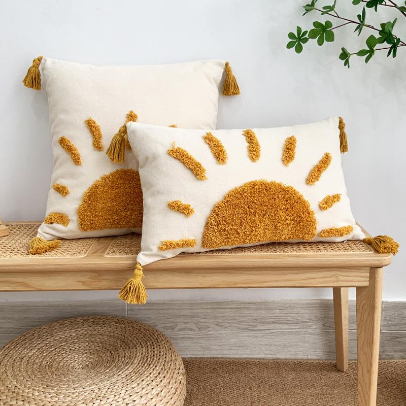 

30x50/45x45cm Tufted Sun Print Hug Pillowcase Sun Pattern Tufted Pillowcase