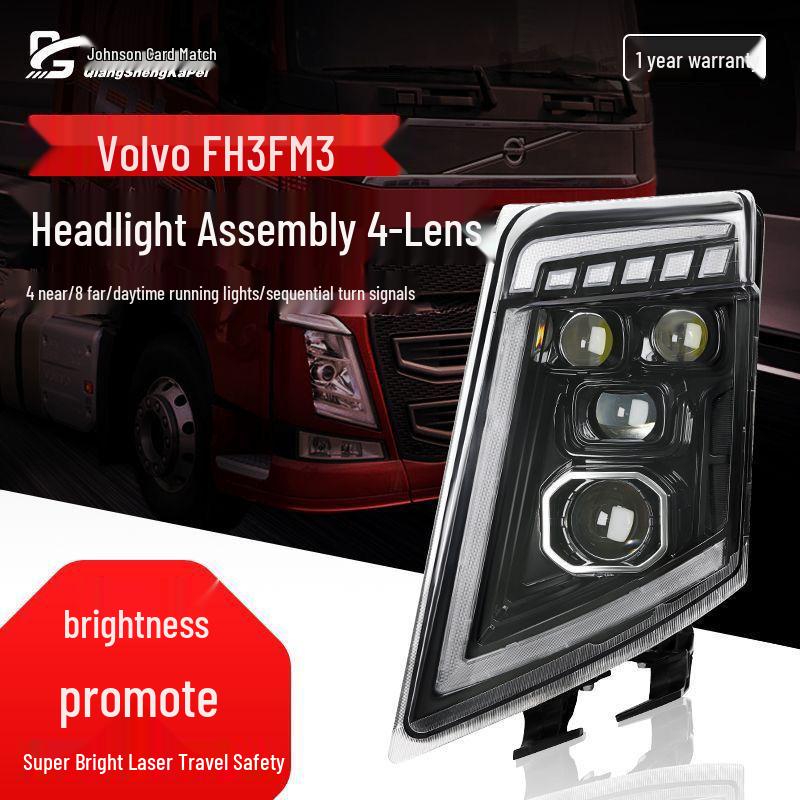 

Compatible Volvo FH3/FM3 LED Headlights: Quad-Lens, 4 Low Beam, 8 High Beam Laser Left