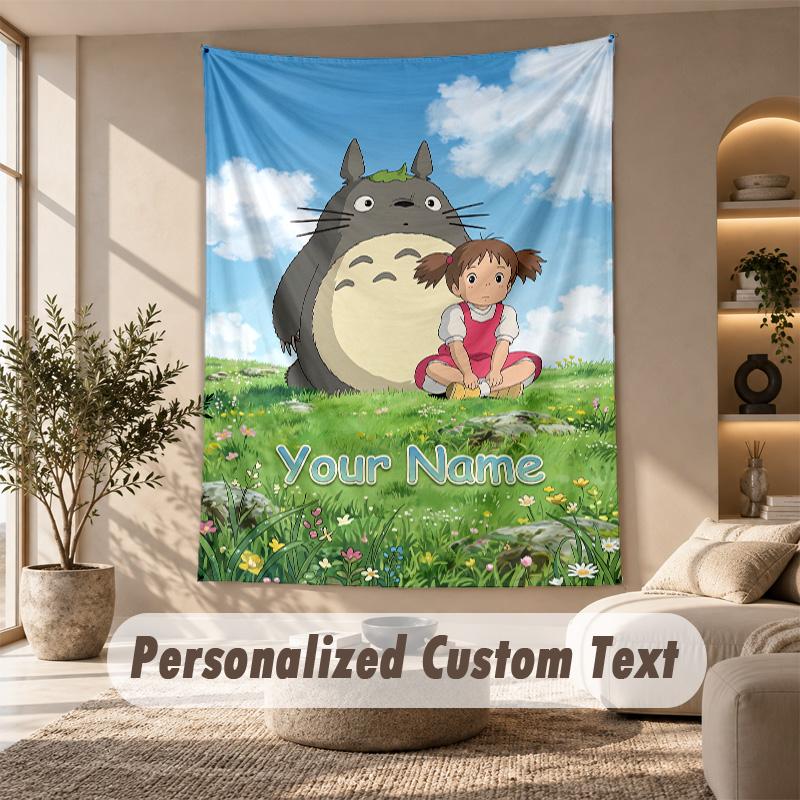 Tapestry Custom Name Text, Wall Hanging Tapestry Home Room DecorMy Neighbor Totoro
