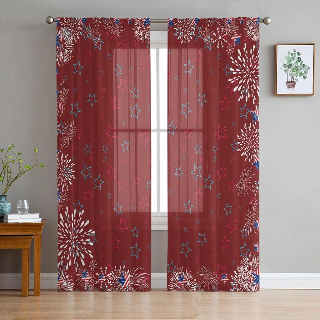 Unabhängigkeitstag-Pentagramm-durchsichtige Fenstervorhänge für Wohnzimmer, Küche, Kinderschlafzimmer, Voile-Hängevorhang
