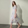 Fashion French medium and long dress New floral romantic commute light and familiar style blue dress in summer