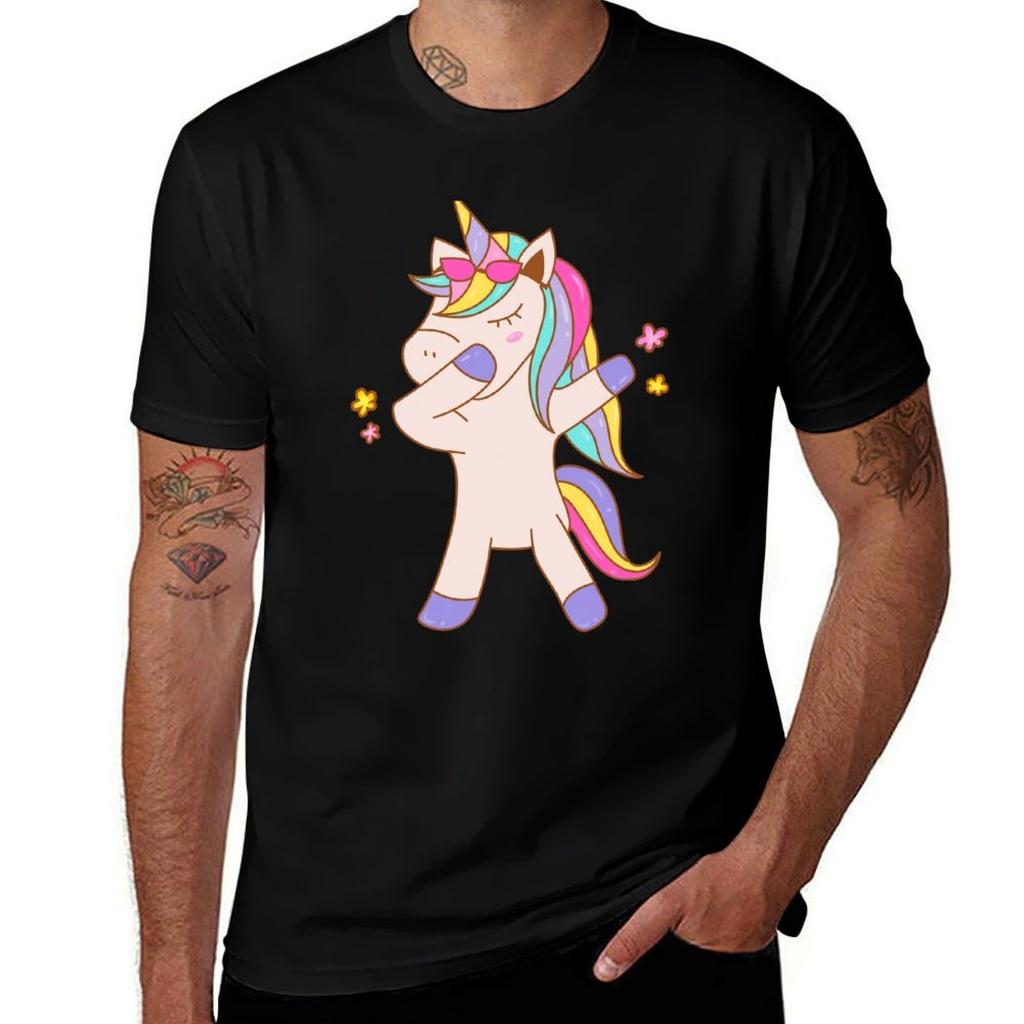 Dabbing Dancing Unicorn Tshirt Basic Solid Color Casual Tee Shirt