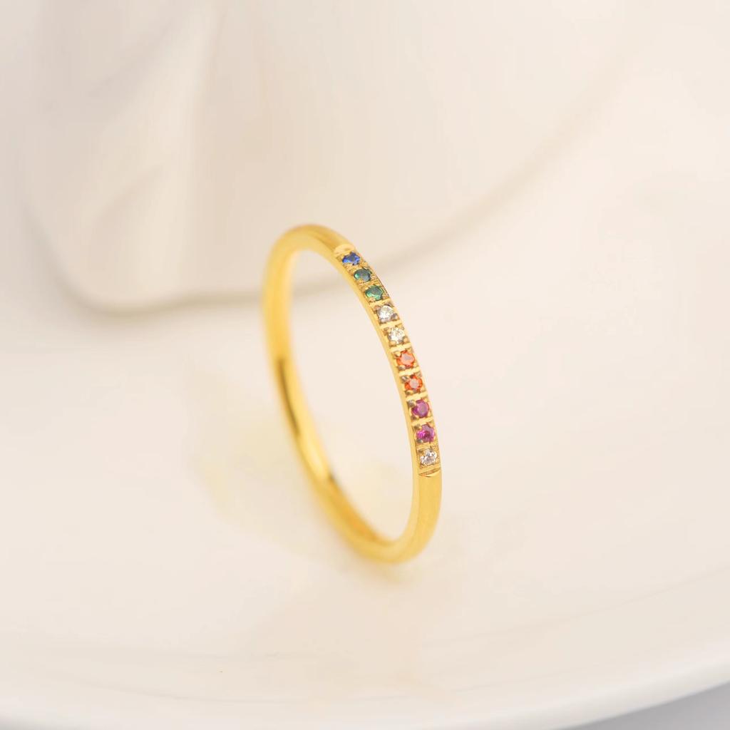 European American Romantic Ins Style Stainless Steel Gold-color Plated Zircon Gemstone Ring for Unisex Anniversary