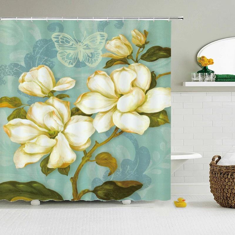 Retro European Shower Curtain ,Flowers Printed Bath Curtain Polyester Fabric Western Style Home Bath Decor Curtains With Hooks