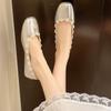 Fashion 2025 Silver New Round Toe Flower Shallow Mouth Slip-on Flats French Soft Sole Chinese Mary Jane Single Shoes