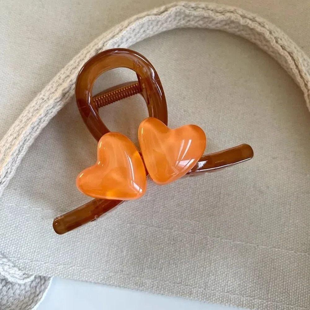 Korean Style Heart Shark Clip Transparent Resin Shark Clip Gift Love Hair Claw  Daily
