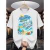 European Size Santorini Paradise Men's Cotton Shirt Greek Island Beach Summer Landscape Print Pattern Pure Cotton Premium Print Durable Casual Fashion