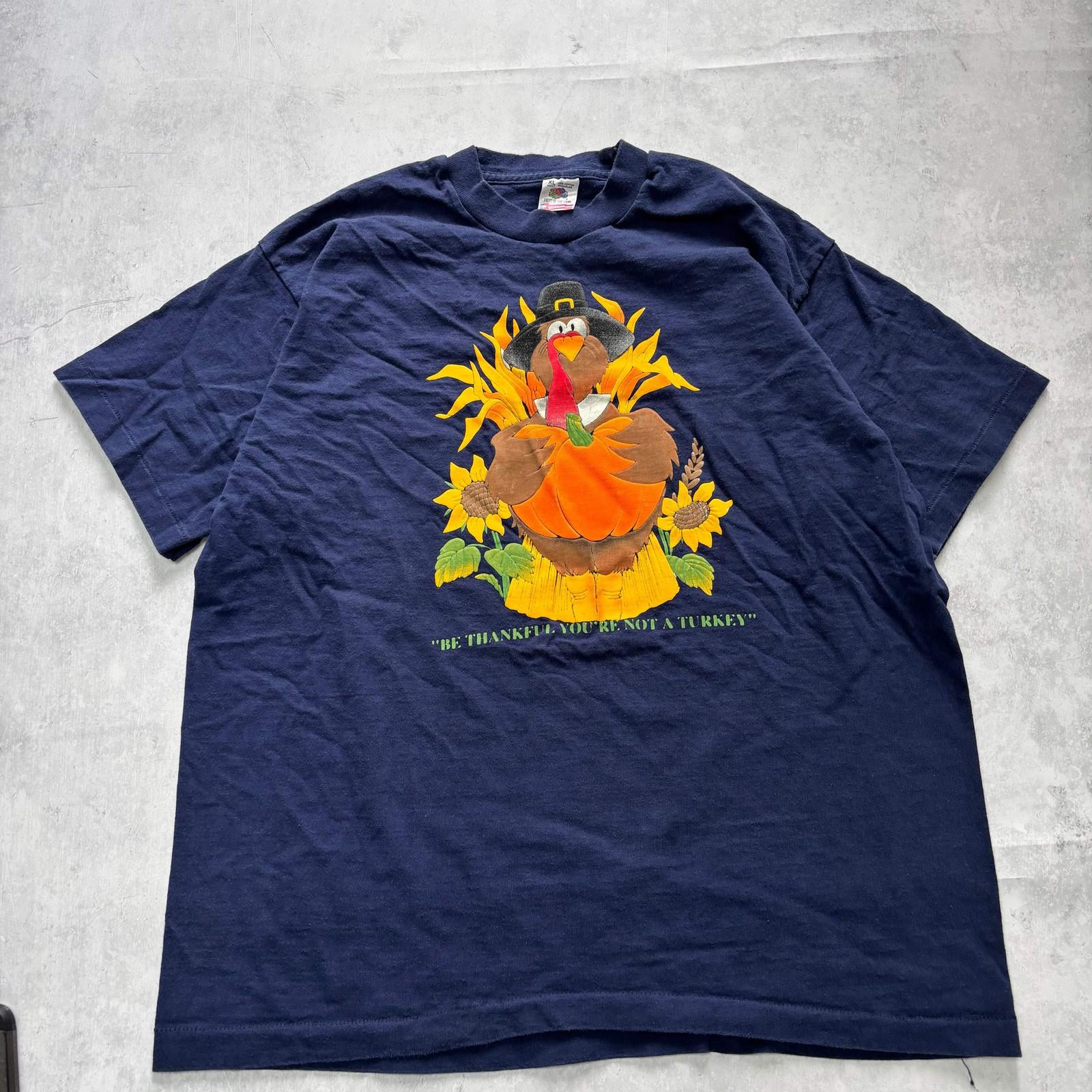 Vintage T Shirt Mens Large Navy Blue Single Stitch Graphic Print 90s USA XXXXL