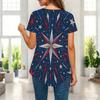 Women Plus Size Short Sleeve Asymmetric Hem Top Multi Point Star Sparkle Patriotic Print Blouse