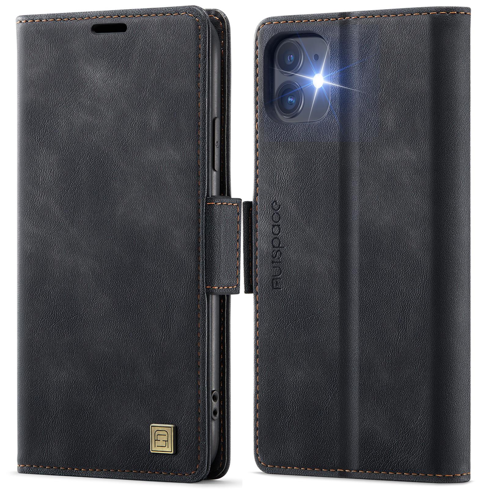 

For iPhone 11 Case AUTSPACE A11 RFID Blocking Retro Leather Cell Phone Wallet Cover Black