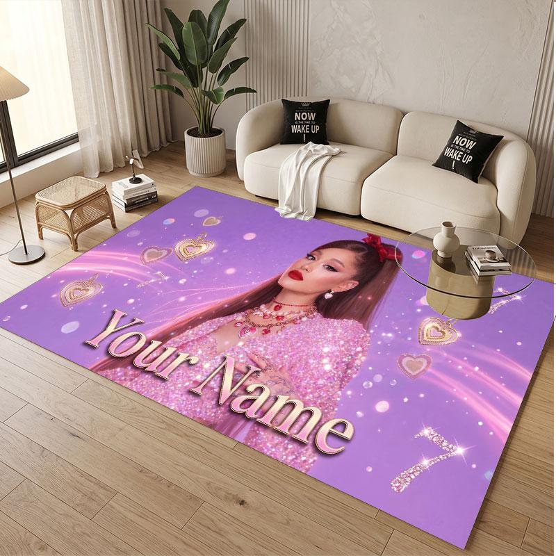 Custom Name Crystal Velvet Rug,Ariana Grande Comfortable Anti Slip Floor Mat For Room Decoration