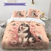 Cartoon Husky Muster Bettwäsche Heimdekoration Geburtstagsgeschenk (1 Bettbezug + 2 Kissenbezüge, ohne Füllung)