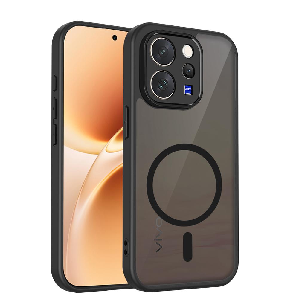 KEYSION Magnetic Phone Case for for VIVO V70 5G Soft Silicone+PC Matte Translucent Black Shockproof Back Cover for VIVO V70
