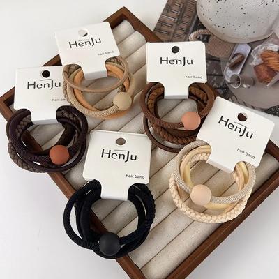 Woman Girls Colorful Bead High Elastic Hair Bands Set Sweet Ponytail Holder Scrunchie Rubber Bands Fashion Hair Accessories Set